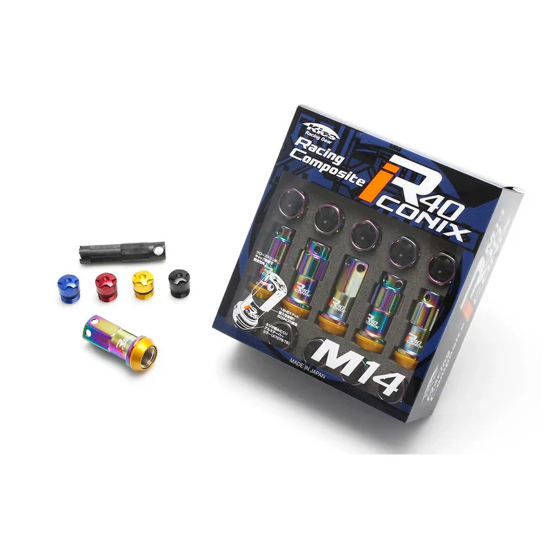 Project Kics R40 Iconix Lug Nuts & Locks - M14x1.5 / Neochrome (Gold Aluminum Caps) - Image 2
